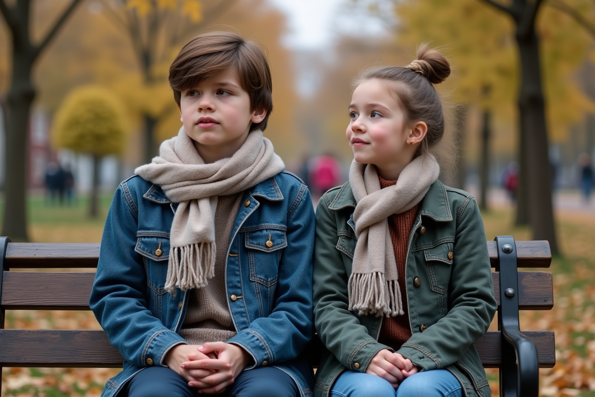 Adolescents assis sur un banc dans un parc en automne