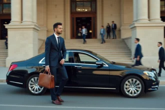 Un homme en costume sombre sortant d'un chauffeur privé devant la gare Saint-Charles de Marseille