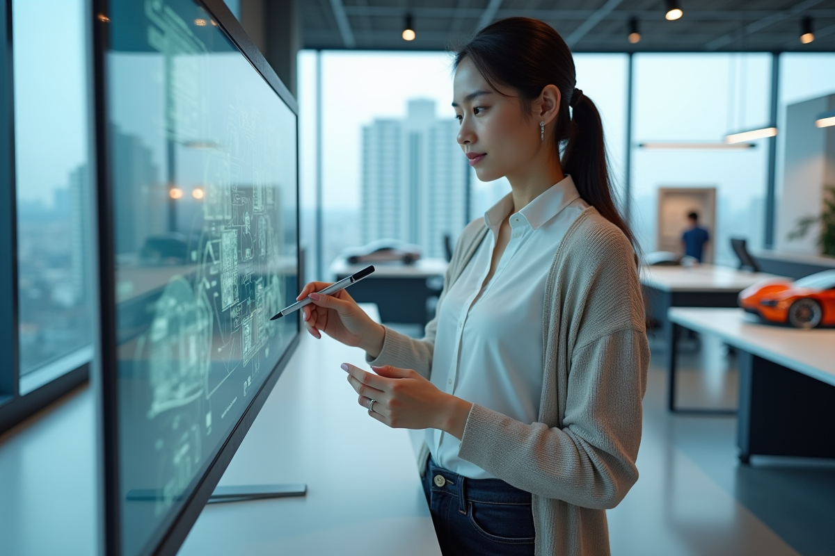 Jeune designer automobile esquissant des concepts futuristes