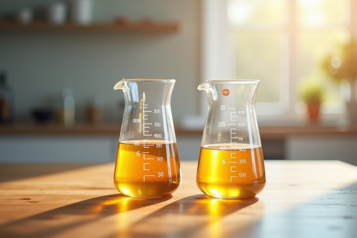 Deux jugs en bois avec mesures de 30 cl et 300 ml