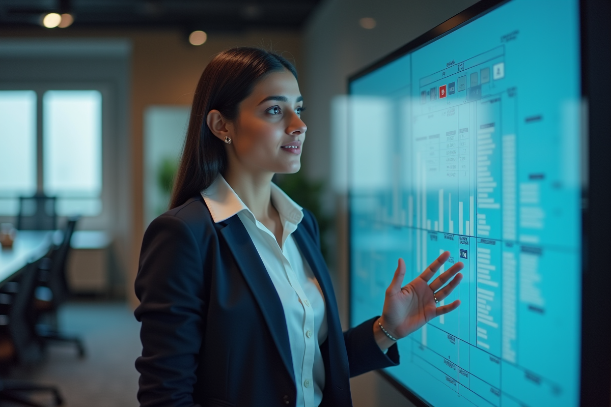 Jeune économiste indienne expliquant des données de crédit