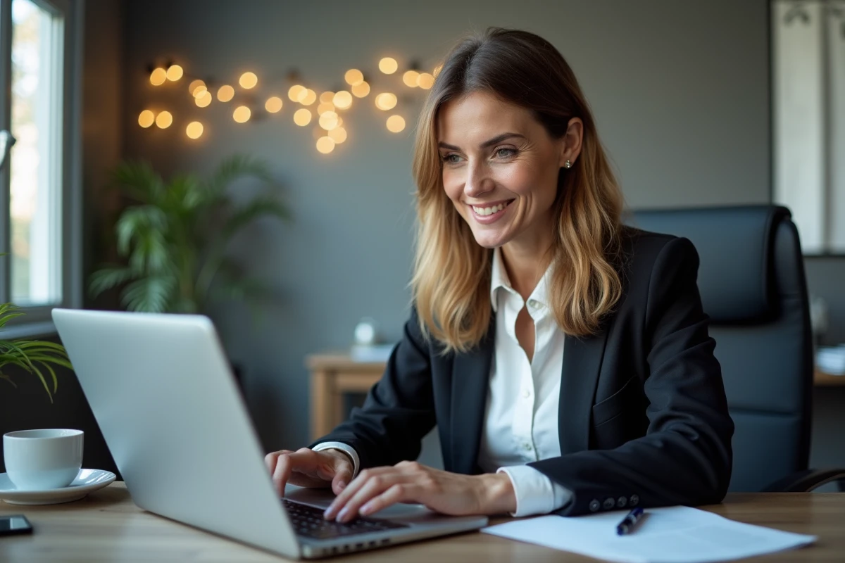 Femme d affaires écrivant message de bonne année