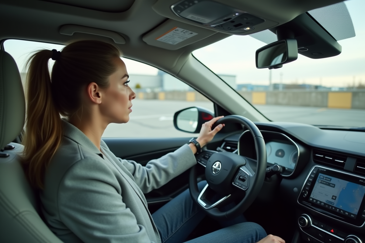 Jeune femme regardant une notice de restriction de conduite