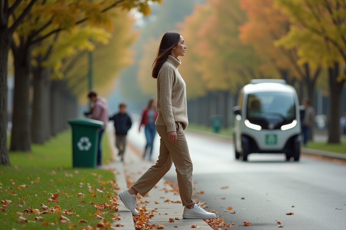 Jeune femme dans parc urbain près d un véhicule électrique