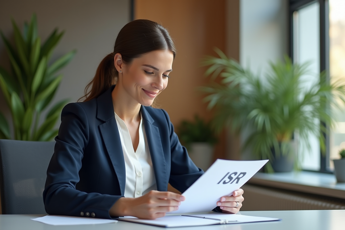 Femme professionnelle en bureau examinant un portfolio ISR