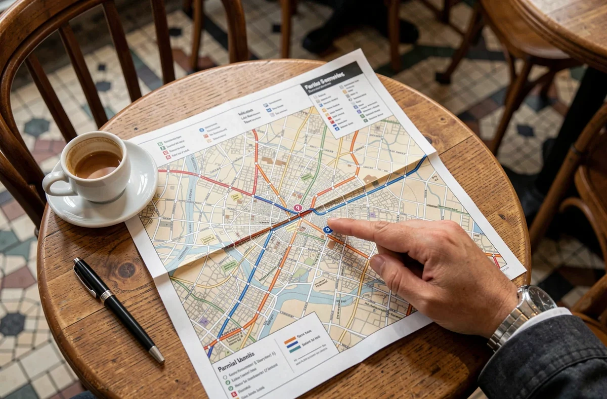 Gros plan sur le plan du métro ligne 9 posé sur une table avec les correspondances indiquées
