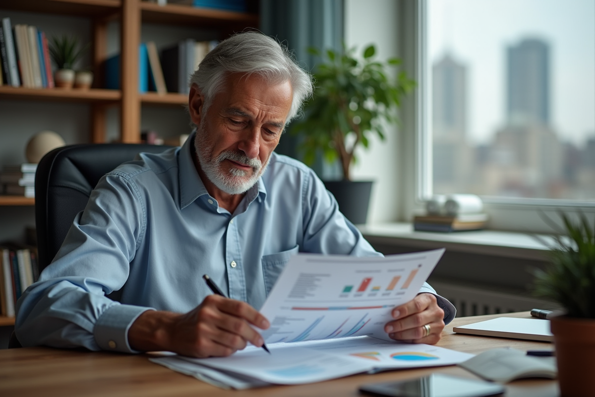 Homme étudiant un graphique de budget dans un bureau