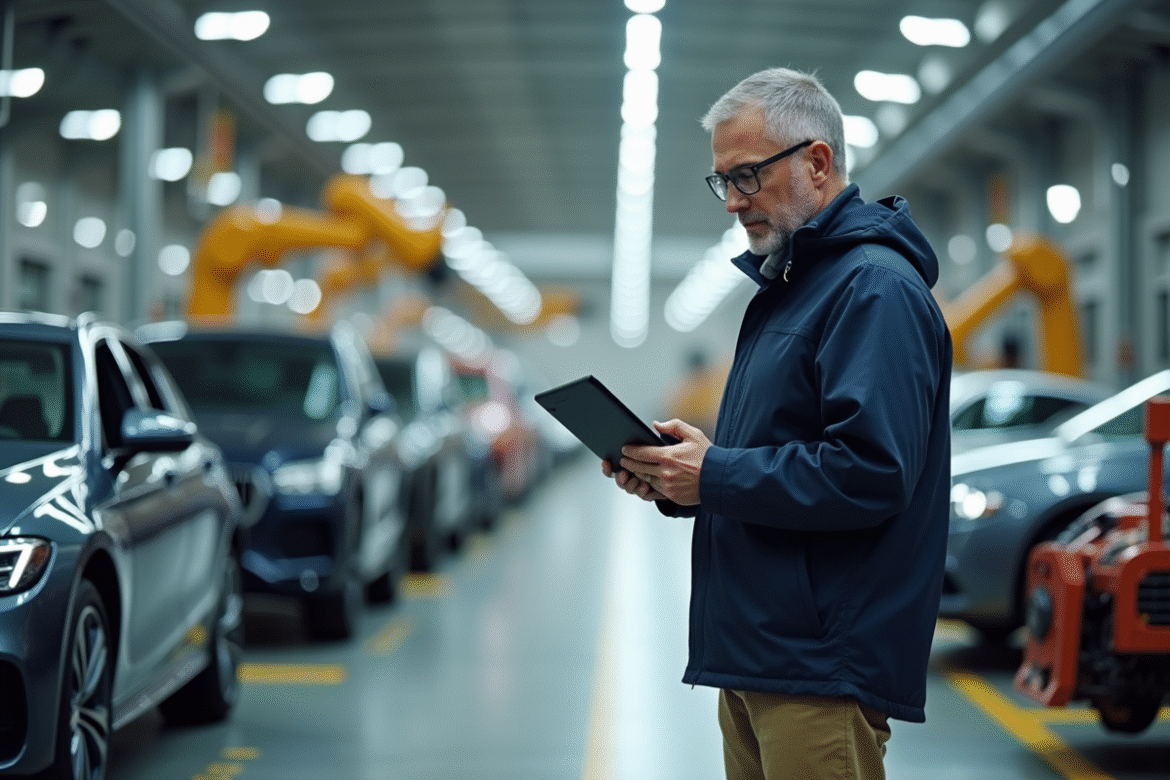 Ingénieur en usine automobile moderne et numérique