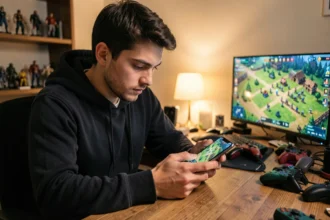 Joueur concentré sur une composition HDV 12 pour guerre de clans sur smartphone