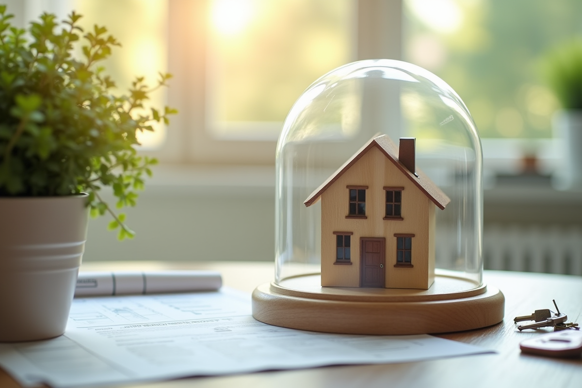Modèle de maison sous dôme en verre avec documents de prêt