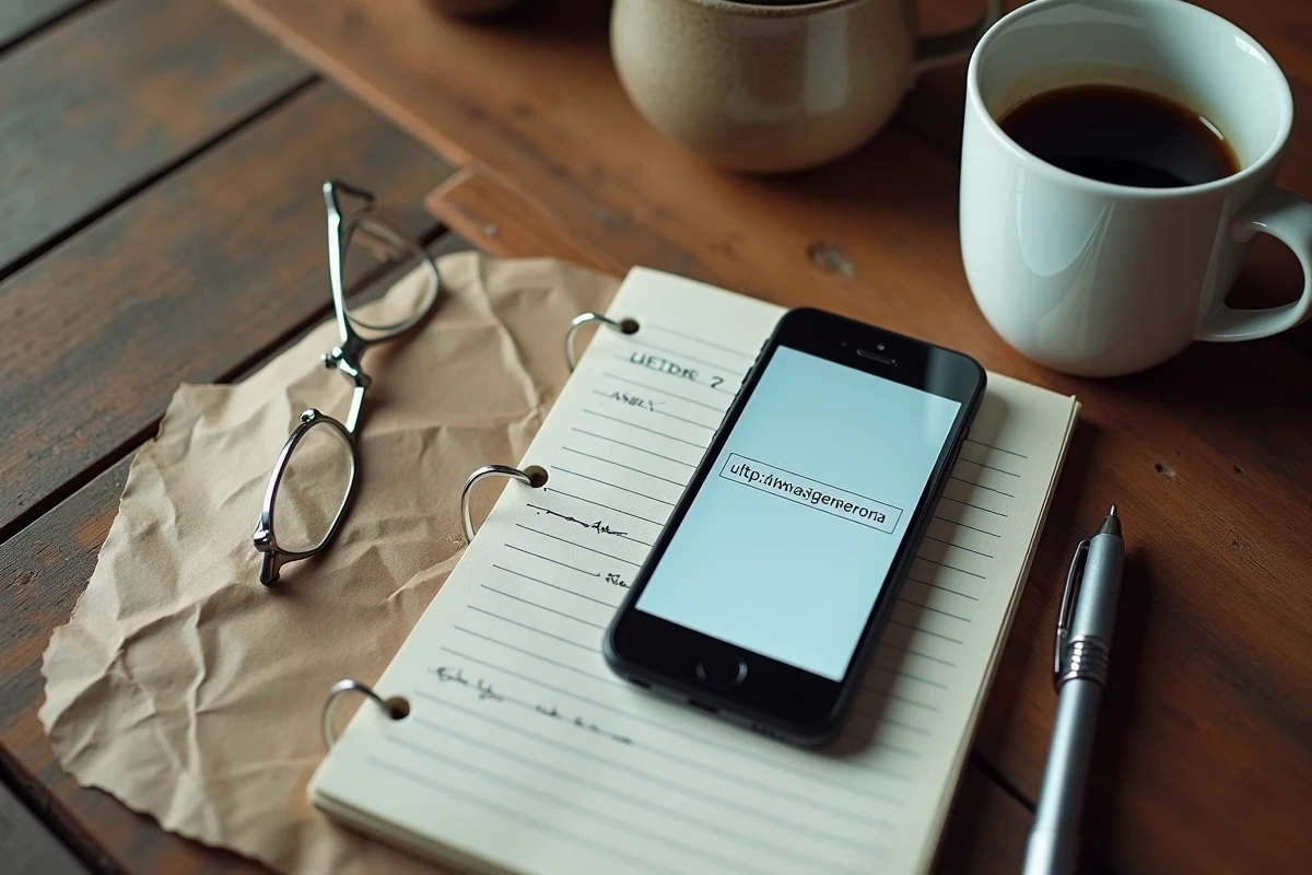 Vue aérienne d'un smartphone avec notes manuscrites sur une table en bois, évoquant une recherche approfondie sur la fiabilité de Tarbob en 2026
