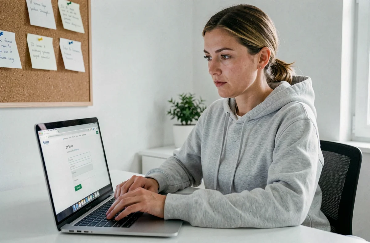 Femme recherchant un formulaire de contact bricolage sur un ordinateur portable
