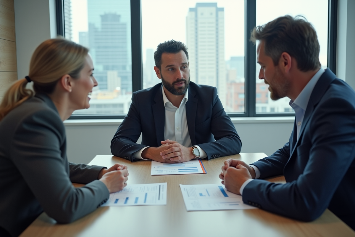 Groupe de professionnels discutant autour d une table